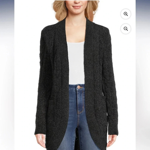Chenille Cocoon Cardigan Sweater, Midweight,charcoal grey open front size M - Picture 2 of 16